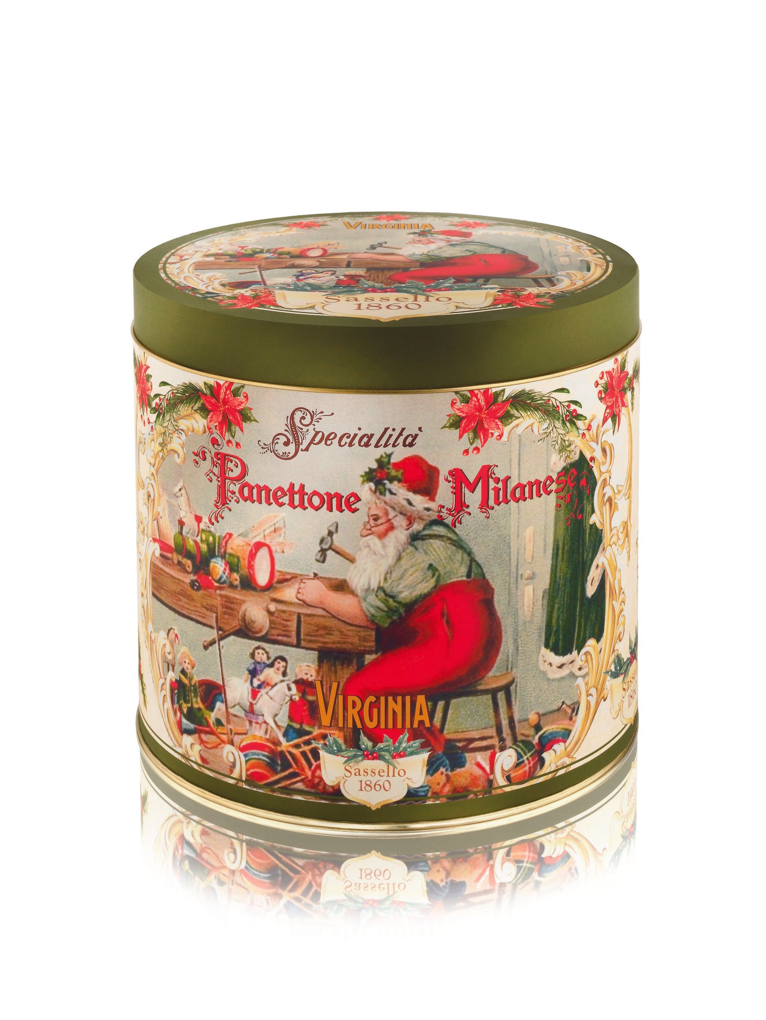 JUST NU! Virginia Klassisk Hög Panettone 1kg Juldekorerad plåtburk Tomtefar