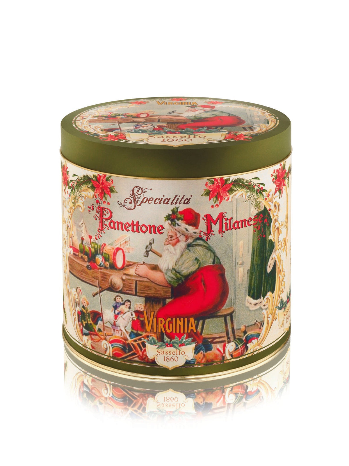 JUST NU! Virginia Klassisk Hög Panettone 1kg Juldekorerad plåtburk Tomtefar